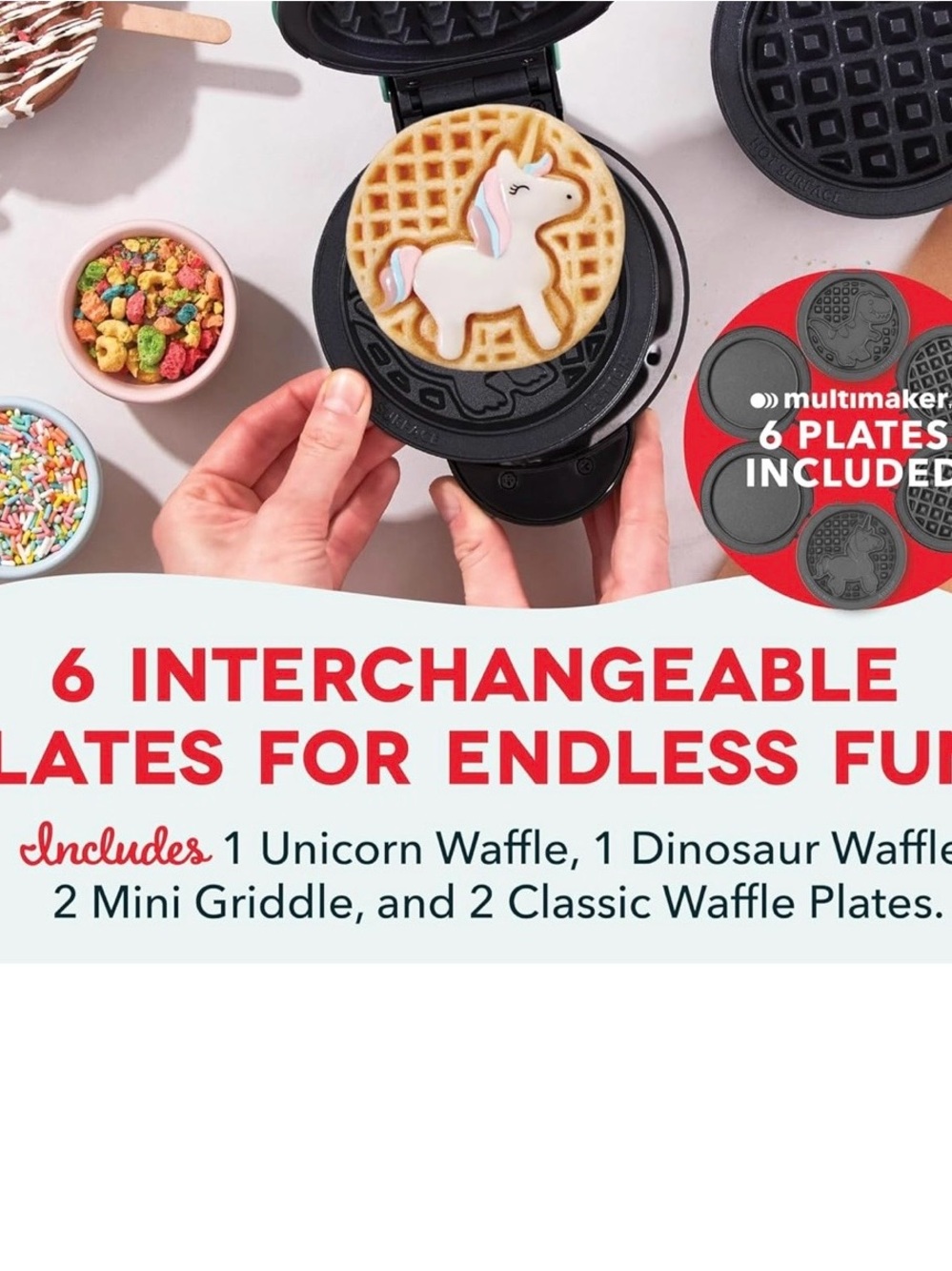 Dash MultiMaker Mini System-Mini Waffle Maker, 4-Removable Griddle Plates+EXTRAS - Picture 2 of 10